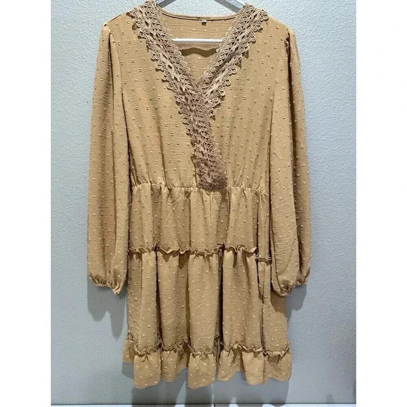 New Womens Dress Small Boho Tan Dress Mini Western Cowgirl Lightweight - Picture 2 of 9